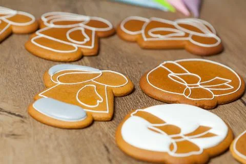 Baking, draw on baking, patterns Easter gingerbread Foto stock