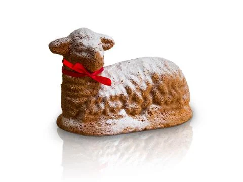 Baking Easter lamb with a red ribbon around its neck. The Lamb of God. Isol.. Stock Photos