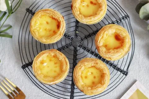 Baking Egg Tarts Process Dessert Pastry Close Up Stock Photos