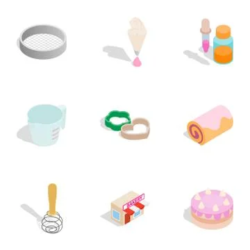 Baking elements icons, isometric 3d style Stock Illustration
