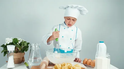 Baking failed. Portrait chef cook girl making dough for baking and standing Stock Footage