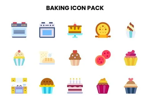 Baking Flat Bundle Icons Pack 库存插图