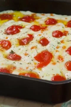 Baking focaccia bread Stock Photos