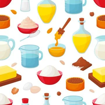 Baking food seamless pattern. Raw ingredients for pastry and cooking. Sugar Illustrazione stock