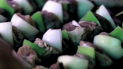 Baking fresh meat and vegetables on the grill Stock Footage 103813172