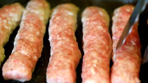Baking fresh minced meat on barbecue Stock Footage 87918090