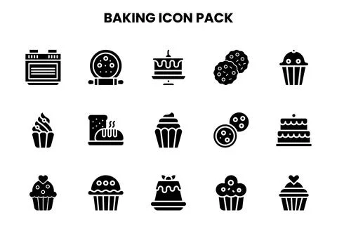 Baking Glyph Set Icons Pack Ilustración de archivo