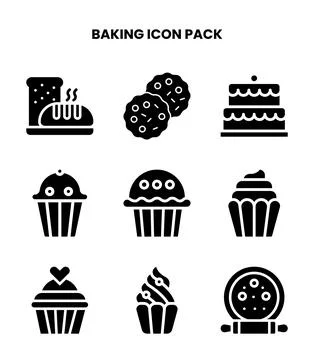 Baking Glyph Set Icons Pack Stock Illustration