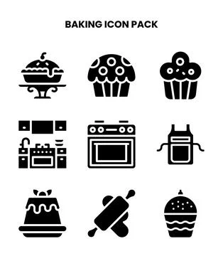 Baking Glyph Vector Icons Pack Stock Illustration