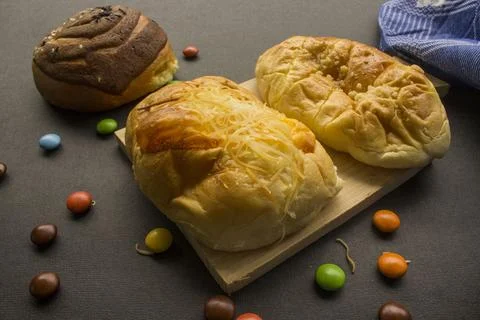 Baking Homemade bread Pastry chocolate, isolated on black background suitab.. Stock Photos