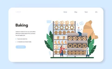 Baking industry web banner or landing page. Baking pastry process. Stock Illustration