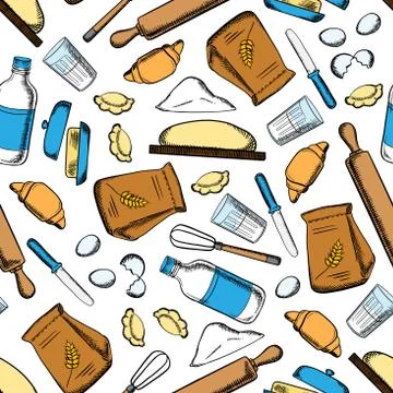 Baking ingredients and utensil pattern Illustrazione stock
