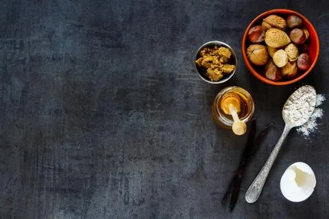 Baking ingredients background Stock Photos