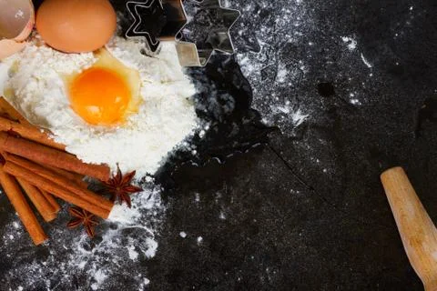 Baking ingredients on black Stock Photos