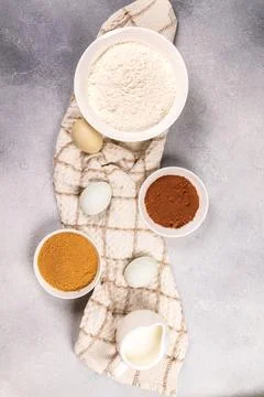 Baking ingredients for chocolate cake or pastry preparation Stock Photos