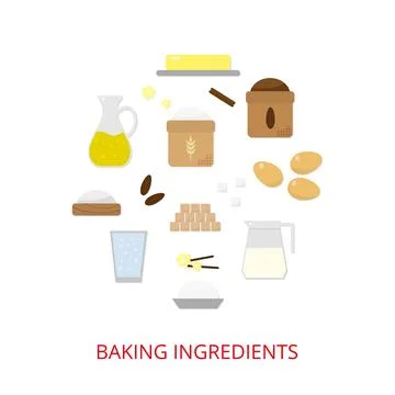 Baking ingredients composed in circle shape. Stock Illustration
