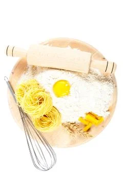 Baking ingredients for cooking on white background. Stock Photos