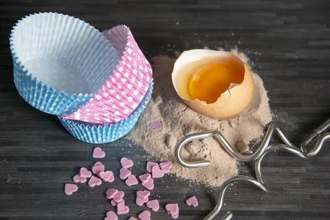 Baking ingredients on dark Stock Photos