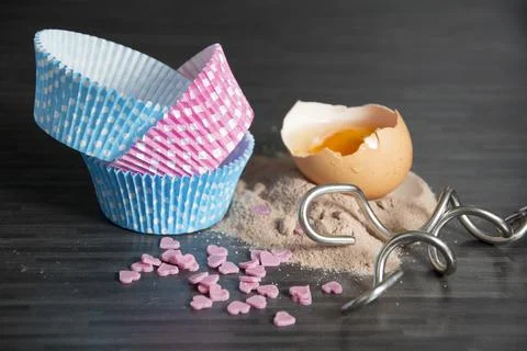 Baking ingredients on dark Stock Photos