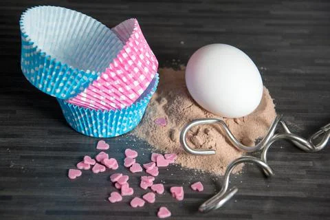 Baking ingredients on dark Stock Photos