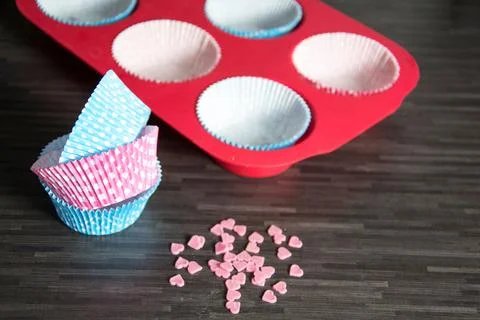 Baking ingredients on dark Stock-Fotos