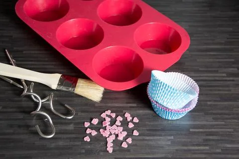 Baking ingredients on dark Stock Photos