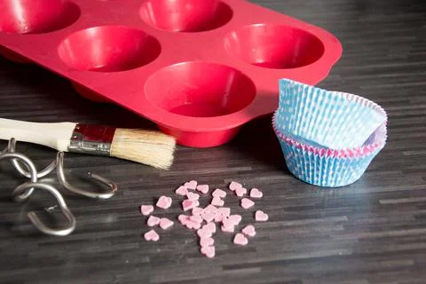 Baking ingredients on dark Stock Photos