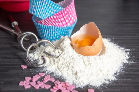 Baking ingredients on dark Stock Photos