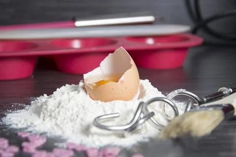 Baking ingredients on dark Stock Photos