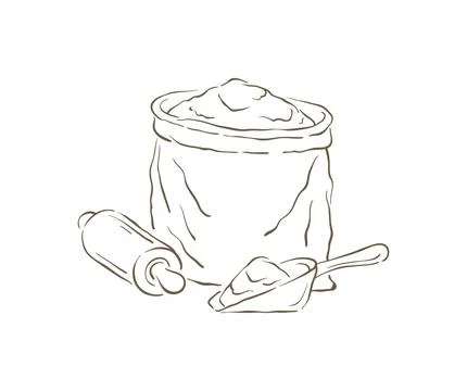 Baking Ingredients With Flour Sack And Rolling Pin Vector Doodle Illustration 库存插图