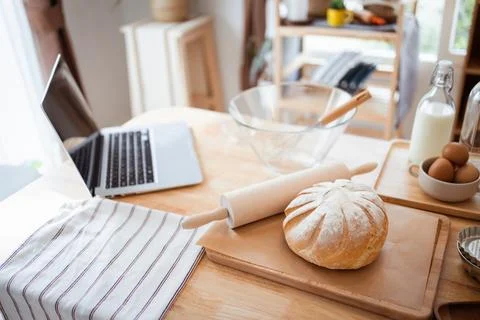 Baking Ingredients on the Kitchen Table, Perfect for Food Blogs and Recipes Stock Photos