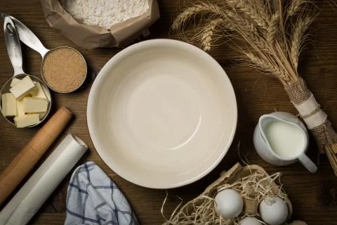 Baking ingredients in measuring cups Stock Photos
