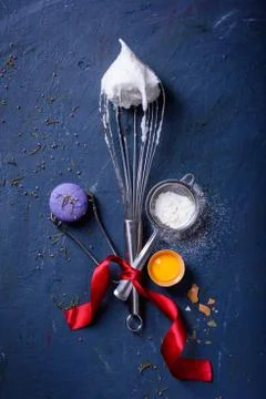 Baking ingredients over a blue table background, new year dinner Stock Photos