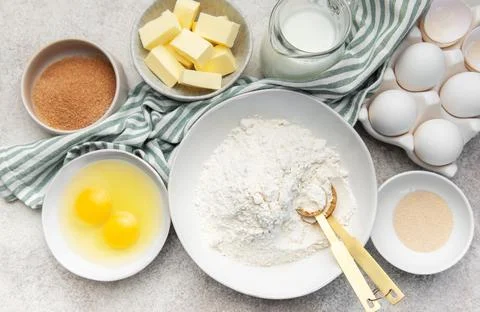 Baking ingredients preparing for homemade bread or pastry Stock Photos