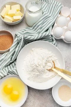 Baking ingredients preparing for homemade bread or pastry 스톡 사진