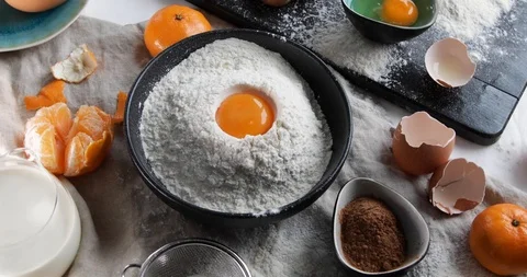Baking ingredients. Top view, flat lay Stock Footage 119212542