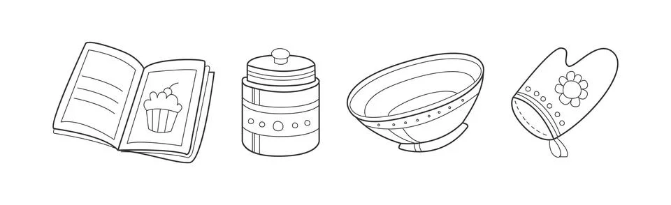 Baking Kitchen Object and Item Doodle Line Vector Set Stock Illustration