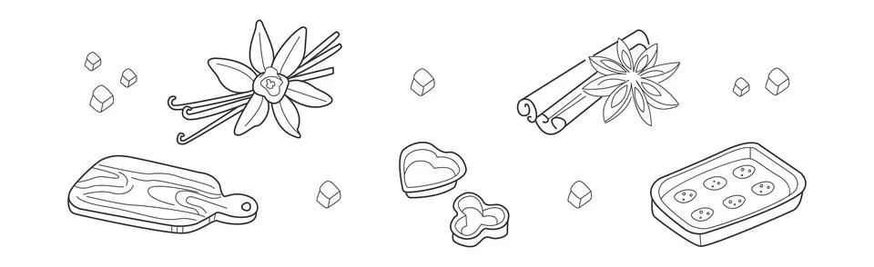 Baking Kitchen Object and Item Doodle Line Vector Set Stock Illustration