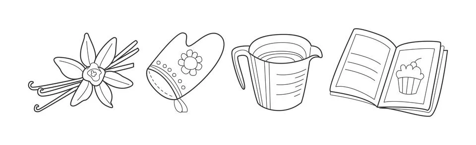 Baking Kitchen Object and Item Doodle Line Vector Set Stock Illustration