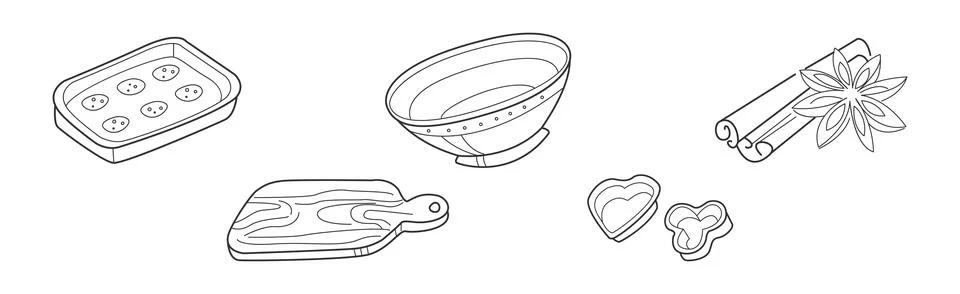 Baking Kitchen Object and Item Doodle Line Vector Set Stock Illustration