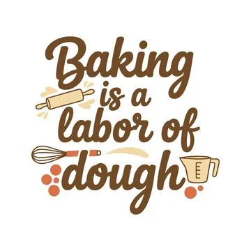 Baking is a labor of dough with rolling pin, whisk, measuring cup Stock Illustration