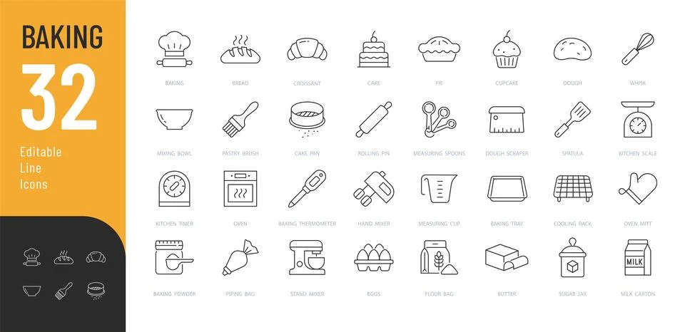 Baking line editable icons set. Stock Illustration