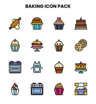 Baking Lineal Color Bundle Icons Pack Stock Illustration