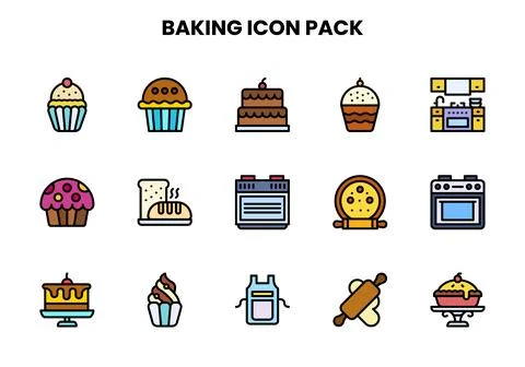 Baking Lineal Color Bundle Icons Pack Stock Illustration