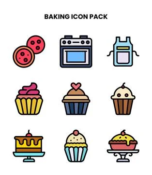Baking Lineal Color Bundle Icons Pack Stock Illustration