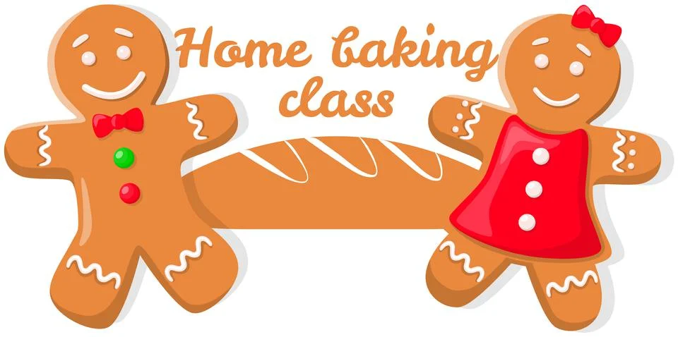 Baking masterclass emblem design with gingerbread men. Christmas sign template イラスト素材