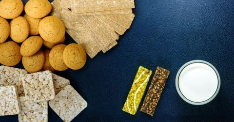 Baking with milk. Breakfast. Nutritional bars. Stock Photos