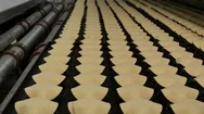Baking Molds On The Conveyor Belt In A Bakery Factory Half Finished Products Stock Footage