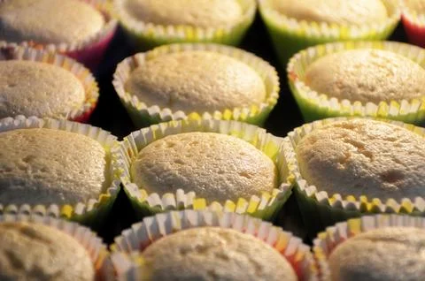 Baking muffins in oven, selective focus Stock Photos