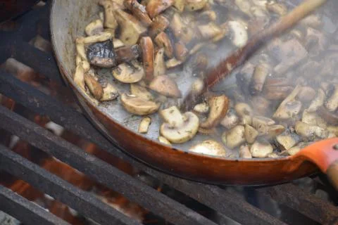 Baking mushrooms outside Stock Photos